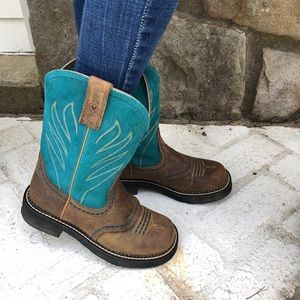Ariat teal-and-brown cowboy boots